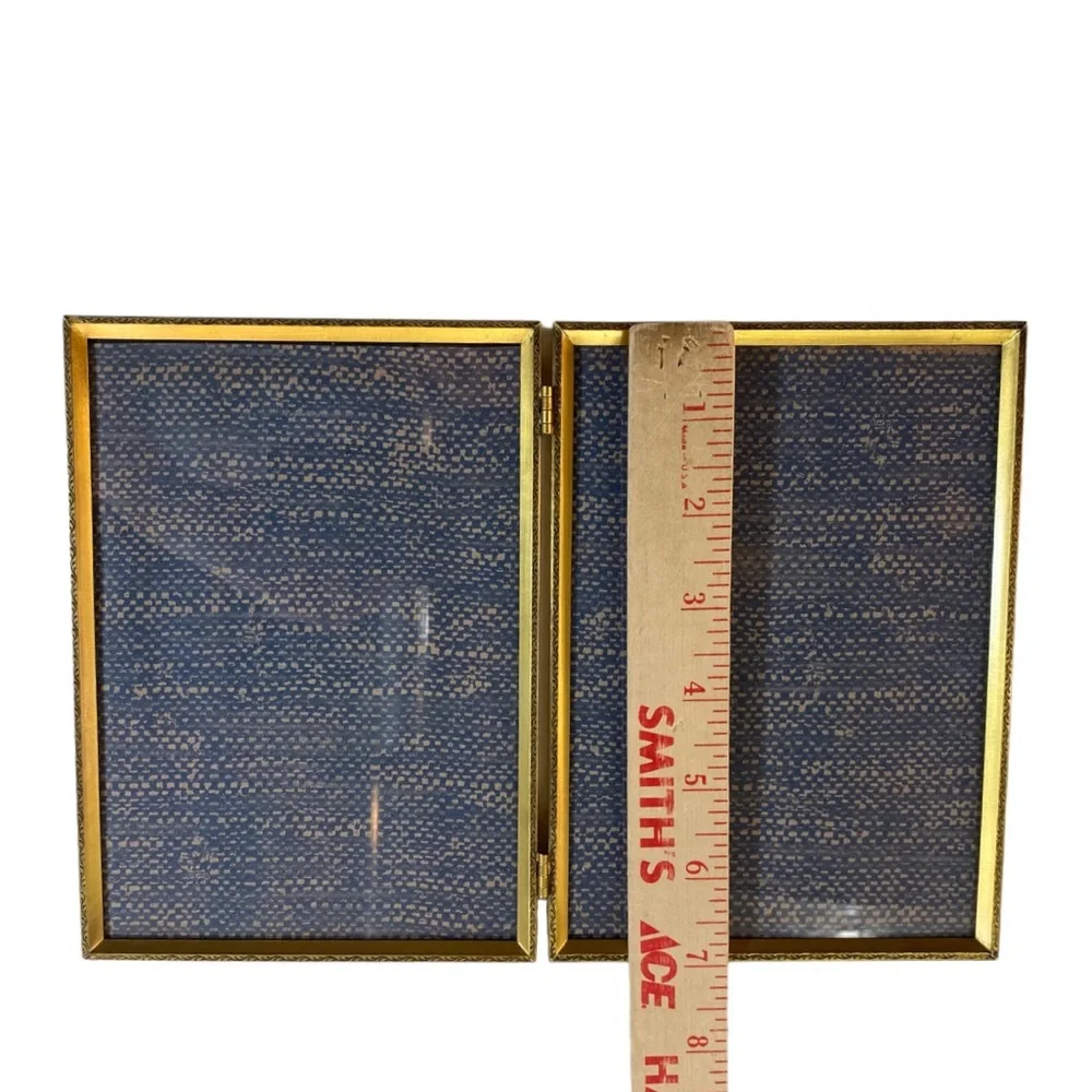 Lot (2) Vintage Photo Frame Bi-Fold Gold Brass 3x4 & 5x7 Hinged Cottagecore